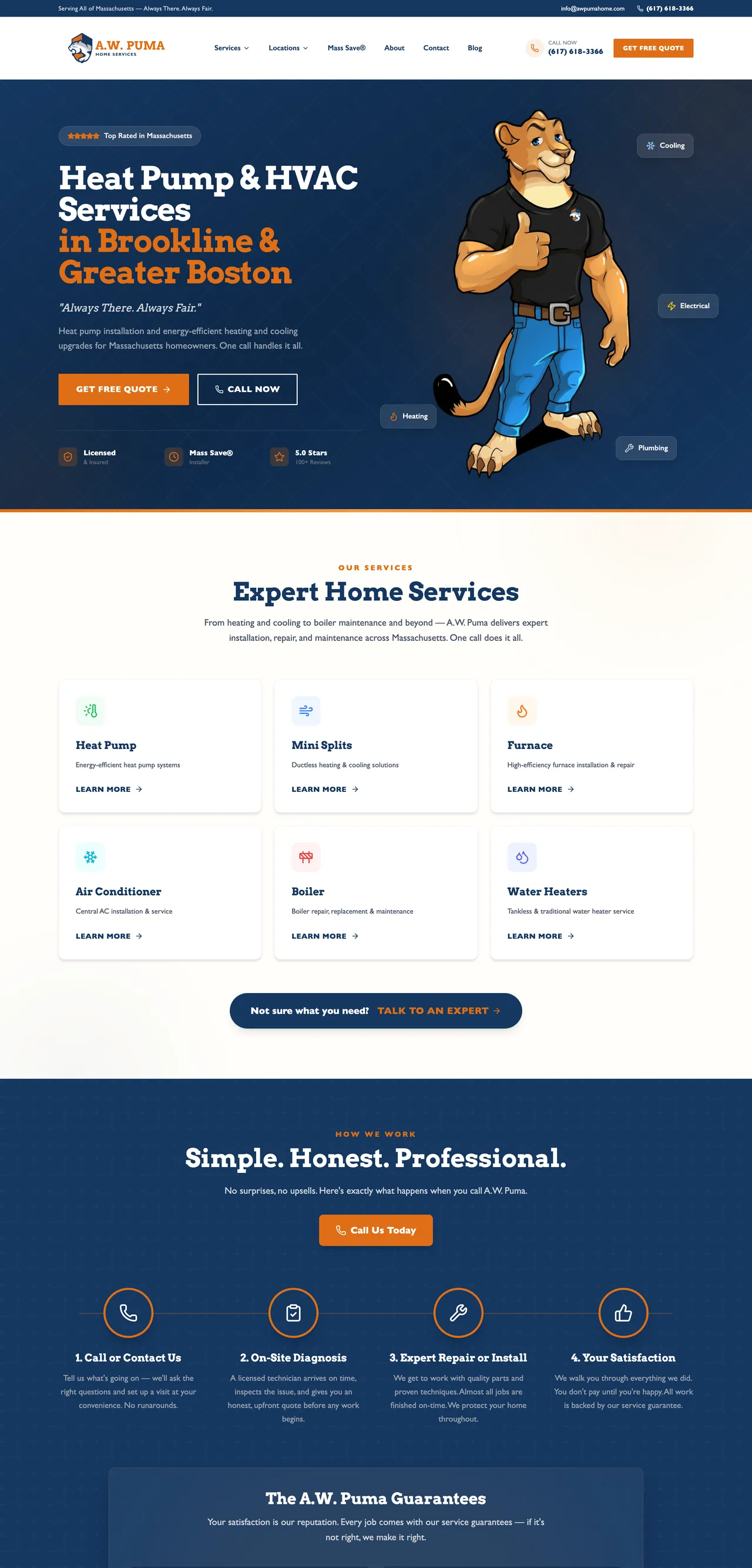 A.W. Puma Home Services website, desktop view