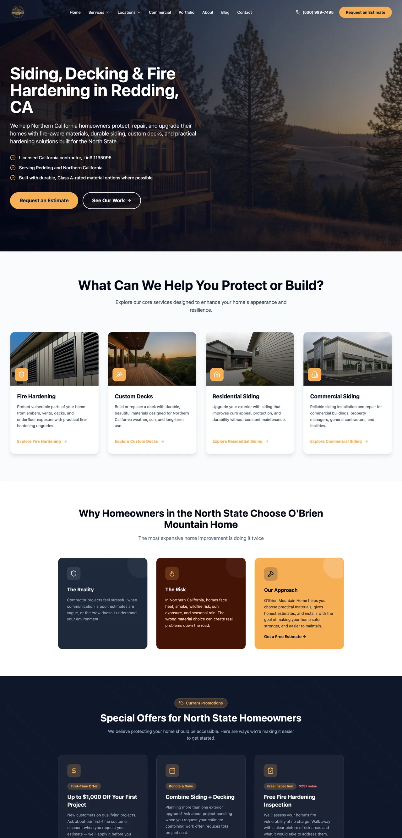 O'Brien Mountain Home website, desktop view