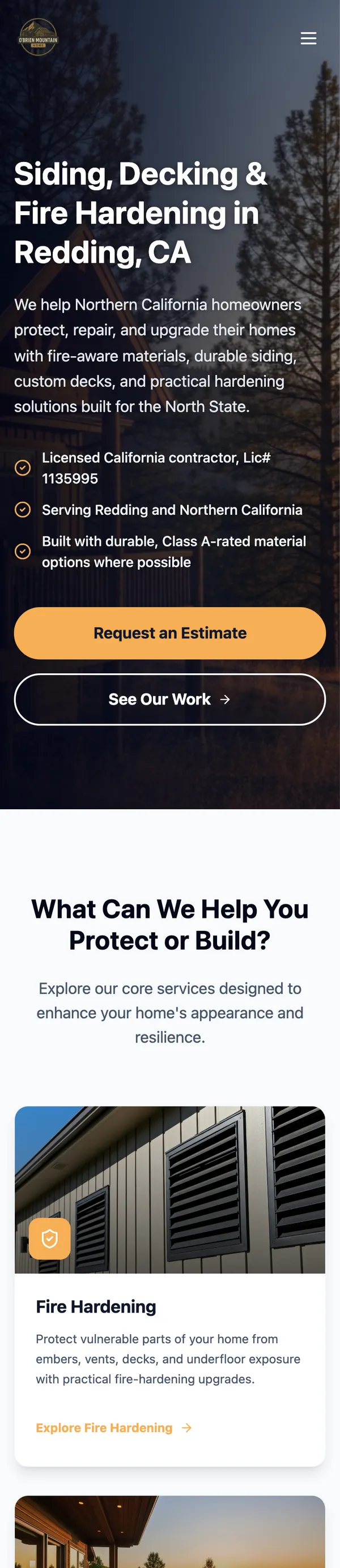 O'Brien Mountain Home website, mobile view