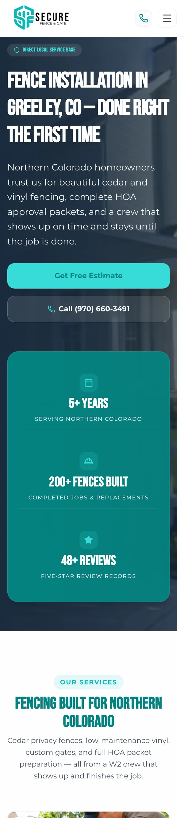 Secure Fence and Gate website, mobile view